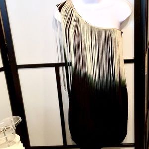 Fitted black top with ombré fringe